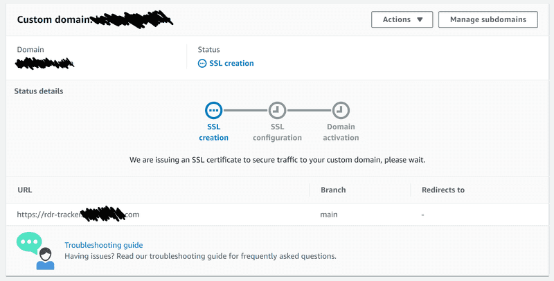 Custom domain setup step one