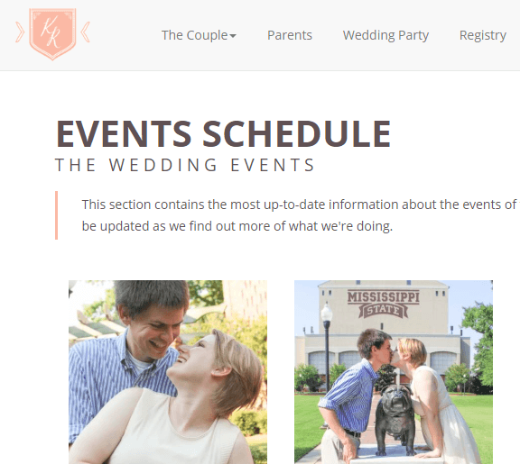 Screenshot of the Sween Wedding website