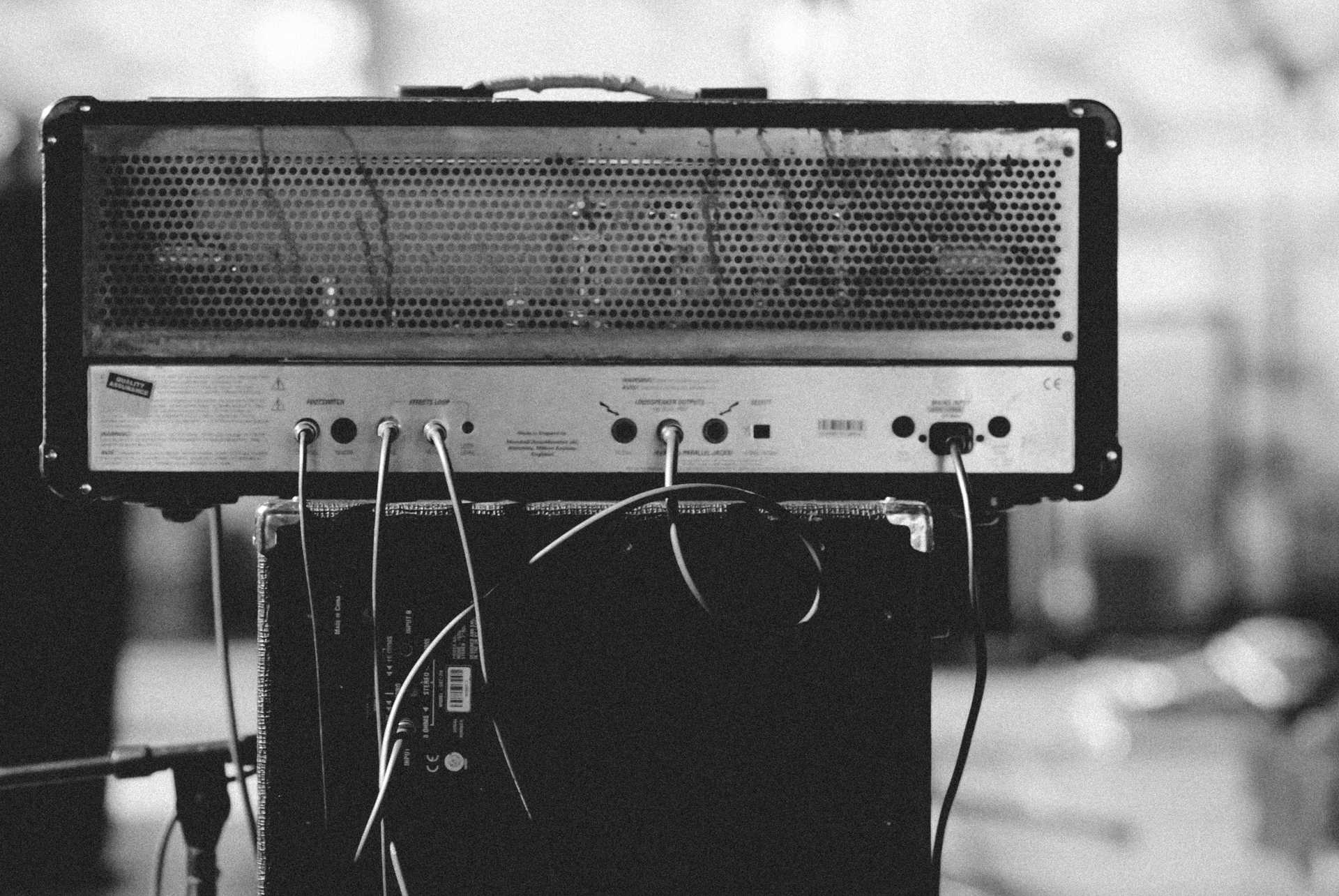 Old music amplifier in black and white