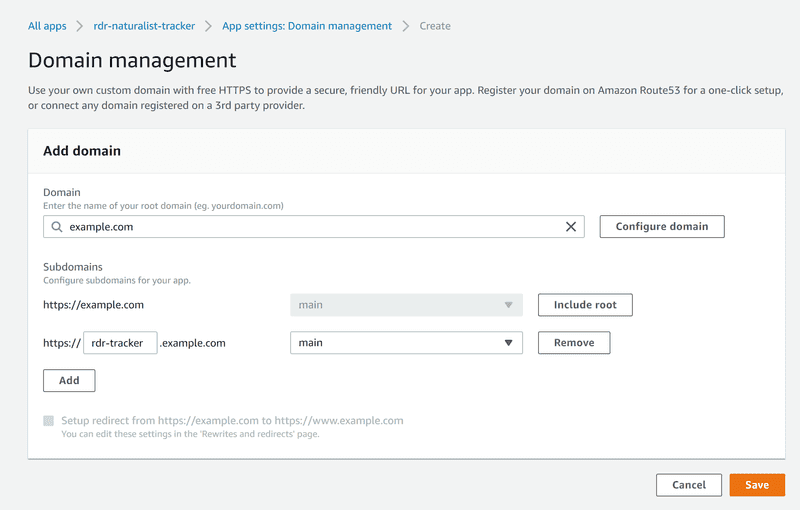 Custom domain setup step one