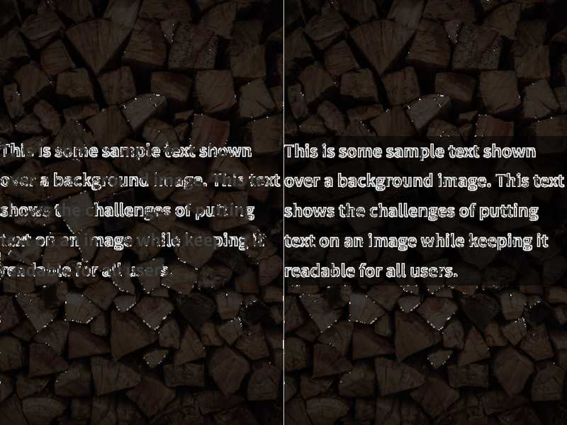 Image showing the difference in contrast between having no text background on the left with having a semi-transparent text background on the right